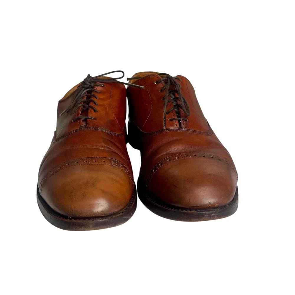 Allen Edmonds Men's Cognac Brown Leather Brogue Oxford Dress Shoes 9.5 E